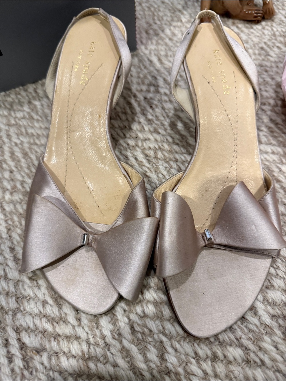 kate spade Satin Bow Slingback Mules in Champagne